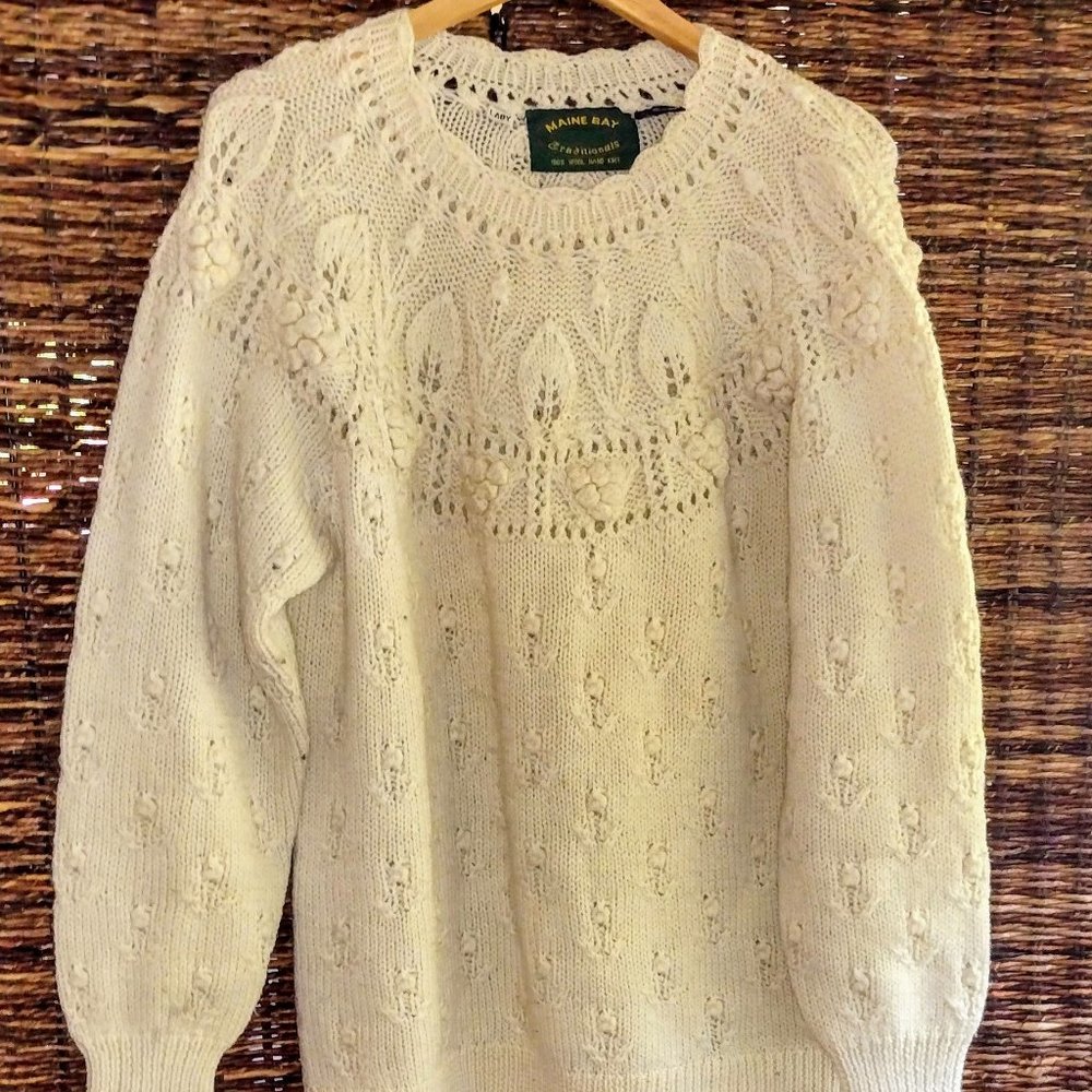 Maine Bay 100% wool sweater Fisherman Cable stitch sweater